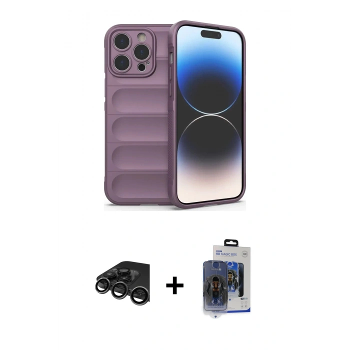 MARSİLYAN™- iPhone 15 Pro Max Kılıf Atlas Koleksiyonu - Siyah Vanessa Magic Cam + Raze Metal Kamera Lens - TMGI