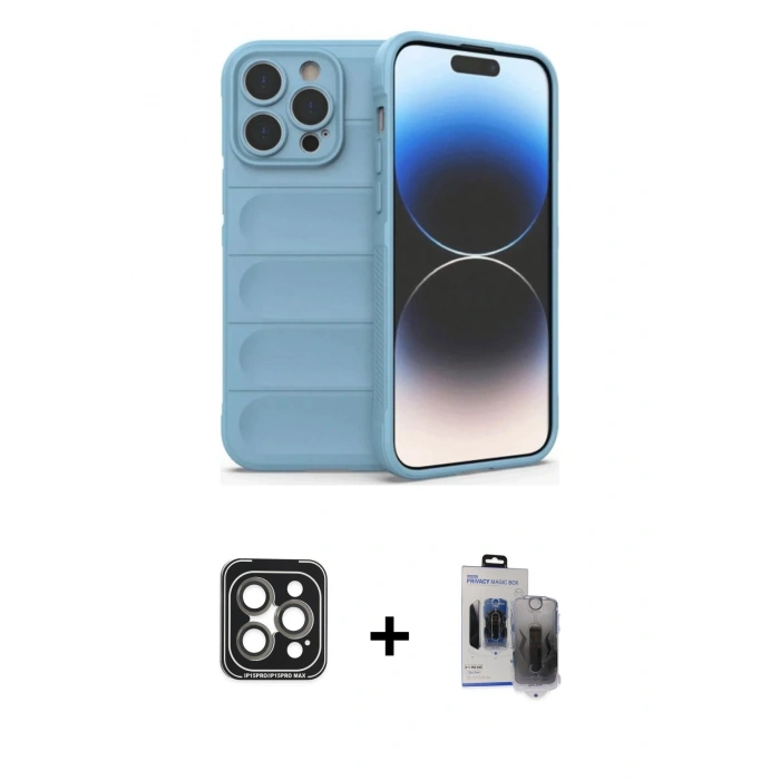 MARSİLYAN™- iPhone 15 Pro Max Kılıf Atlas Koleksiyonu - Siyah Vanessa Magic Hayalet Cam + PVD Metal Kamera Lens - GI