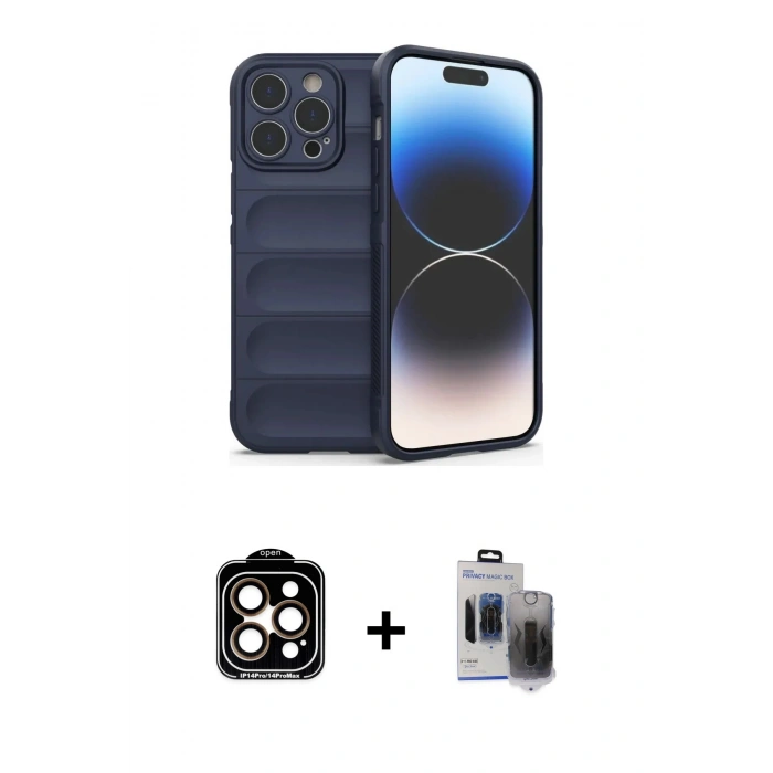 MARSİLYAN™- iPhone 15 Pro Max Kılıf Atlas Koleksiyonu - Siyah Vanessa Magic Hayalet Cam + Turuncu PVD Metal Kamera Lens