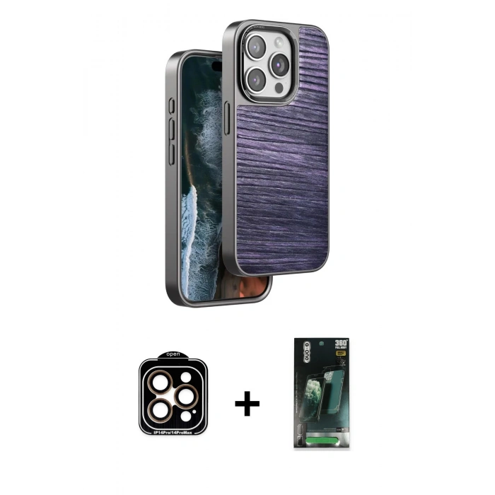 MARSİLYAN™- iPhone 15 Pro Max Kılıf Atlas Minimal Özel Seri - Siyah 360 Mat Full Body Arka Koruyucu + PVD Metal Kamera Lens - TU