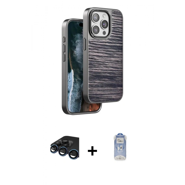 MARSİLYAN™- iPhone 15 Pro Max Kılıf Atlas Minimal Özel Seri - Siyah Joko Magic 5D Cam + Raze Metal Kamera Lens - LT
