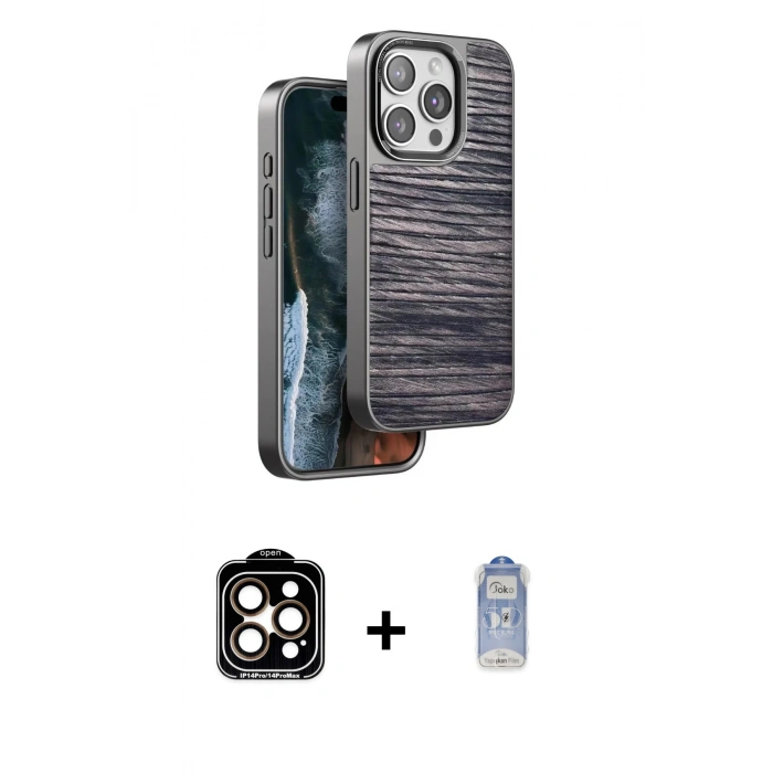 MARSİLYAN™- iPhone 15 Pro Max Kılıf Atlas Minimal Özel Seri - Siyah Joko Magic 5D Cam + PVD Metal Kamera Lens - TU