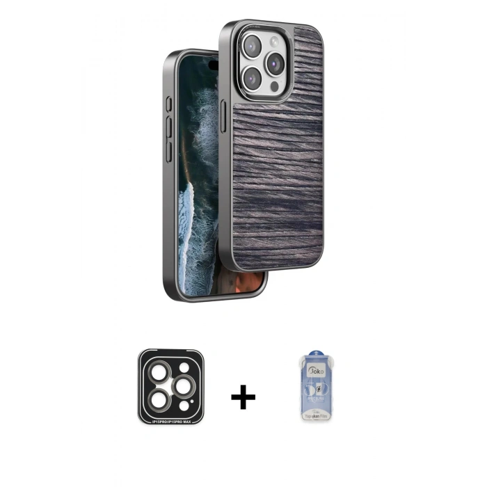MARSİLYAN™- iPhone 15 Pro Max Kılıf Atlas Minimal Özel Seri - Siyah Joko Magic 5D Cam + PVD Metal Kamera Lens - GI