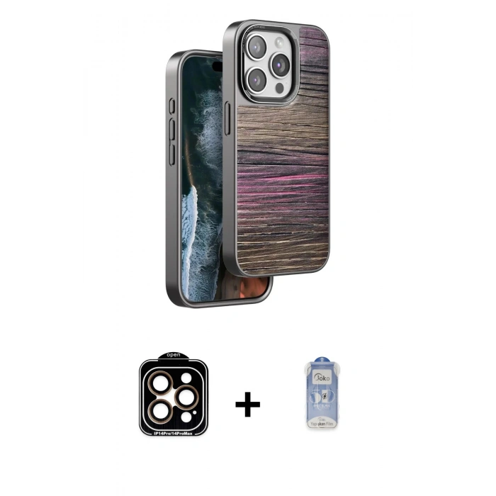 MARSİLYAN™- iPhone 15 Pro Max Kılıf Atlas Minimal Özel Seri - Siyah Joko Magic 5D Cam + PVD Metal Kamera Lens - TU