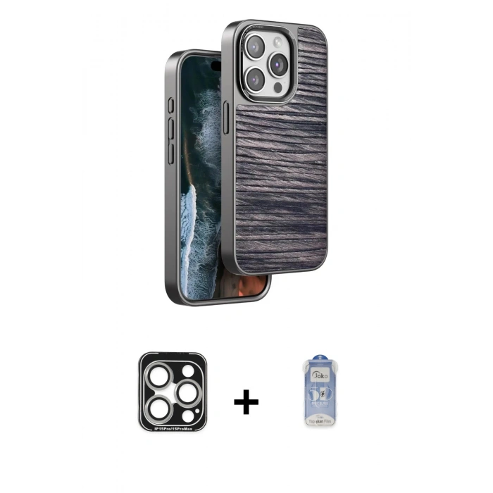 MARSİLYAN™- iPhone 15 Pro Max Kılıf Atlas Minimal Özel Seri - Siyah Joko Magic 5D Cam + PVD Metal Kamera Lens - GS
