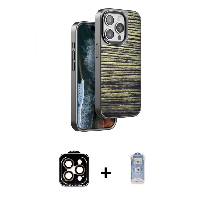 MARSİLYAN™- iPhone 15 Pro Max Kılıf Atlas Minimal Özel Seri - Siyah Joko Magic 5D Cam + PVD Metal Kamera Lens - TU
