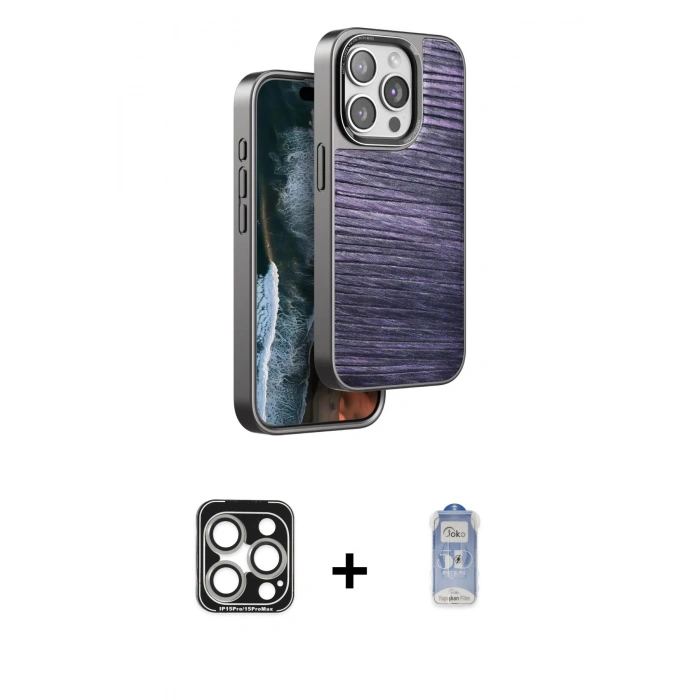 MARSİLYAN™- iPhone 15 Pro Max Kılıf Atlas Minimal Özel Seri - Siyah Joko Magic 5D Cam + PVD Metal Kamera Lens - GS