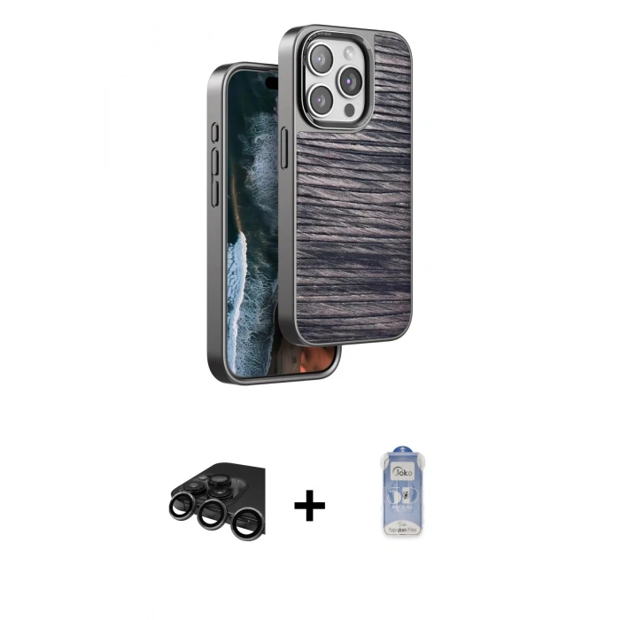 MARSİLYAN™- iPhone 15 Pro Max Kılıf Atlas Minimal Özel Seri - Siyah Joko Magic 5D Cam + Raze Metal Kamera Lens - TMGI