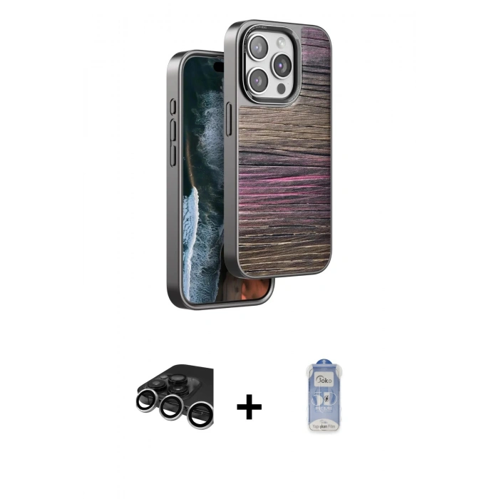 MARSİLYAN™- iPhone 15 Pro Max Kılıf Atlas Minimal Özel Seri - Siyah Joko Magic 5D Cam + Raze Metal Kamera Lens - GS