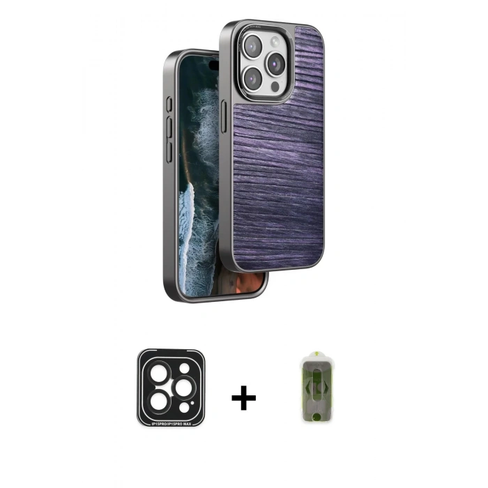 MARSİLYAN™- iPhone 15 Pro Max Kılıf Atlas Minimal Özel Seri - Siyah Joko Magic 5D Hayalet Cam + PVD Metal Kamera Lens - SH