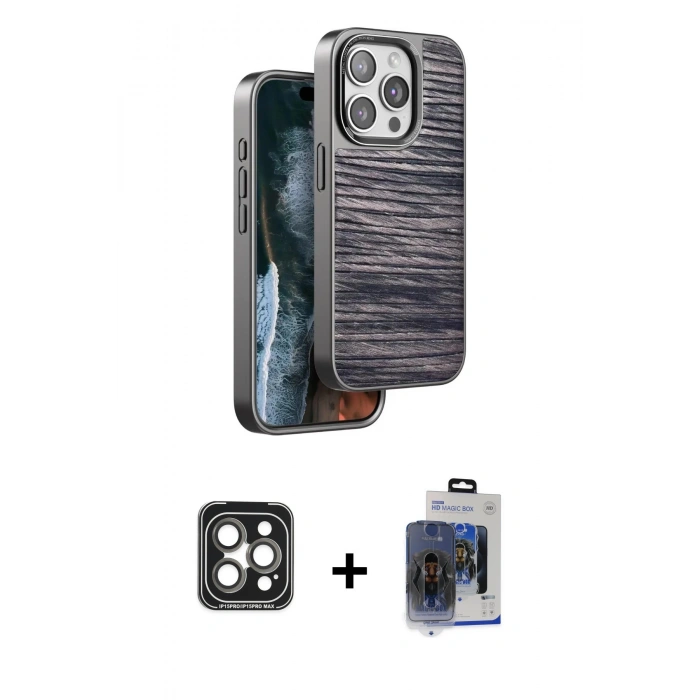 MARSİLYAN™- iPhone 15 Pro Max Kılıf Atlas Minimal Özel Seri - Siyah Vanessa Magic Cam + PVD Metal Kamera Lens - GI