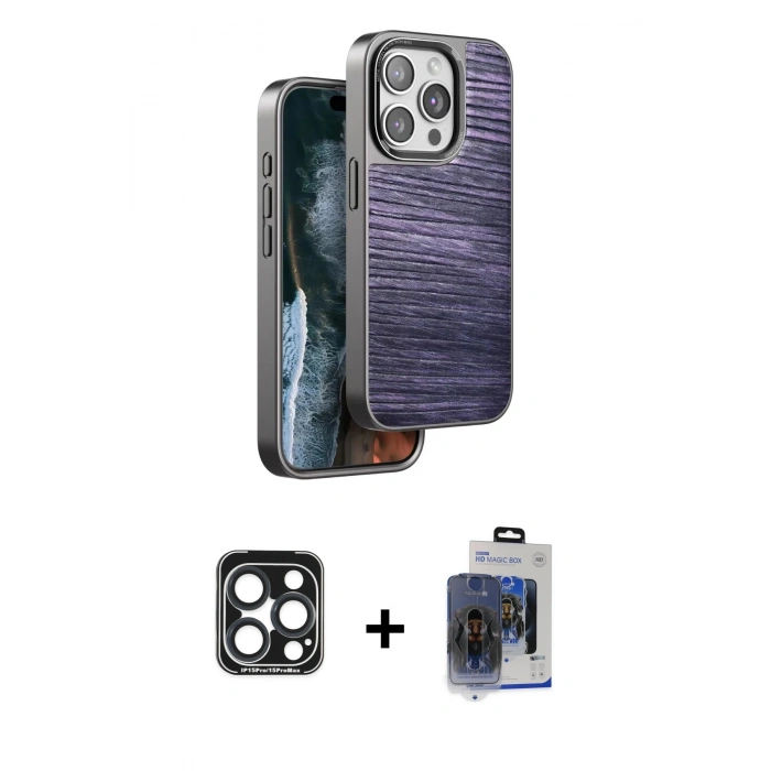 MARSİLYAN™- iPhone 15 Pro Max Kılıf Atlas Minimal Özel Seri - Siyah Vanessa Magic Cam + PVD Metal Kamera Lens - LT
