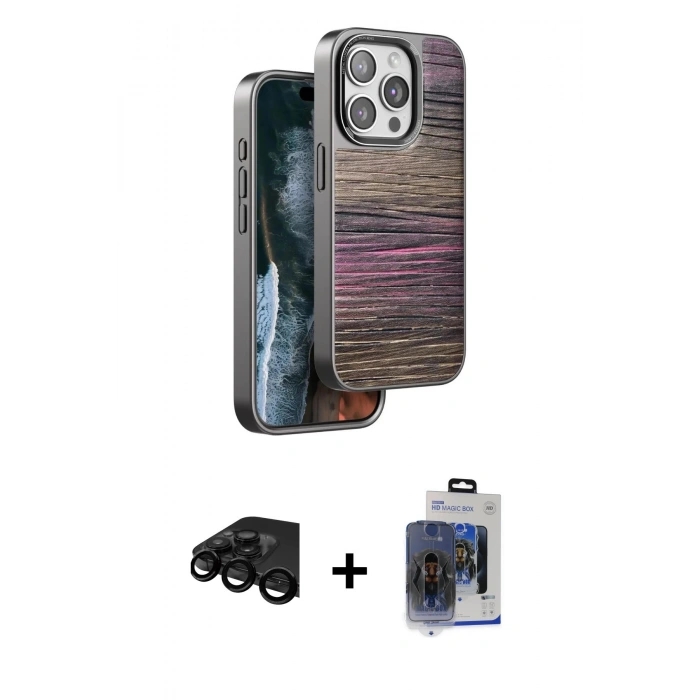 MARSİLYAN™- iPhone 15 Pro Max Kılıf Atlas Minimal Özel Seri - Siyah Vanessa Magic Cam + Siyah Raze Metal Kamera Lens