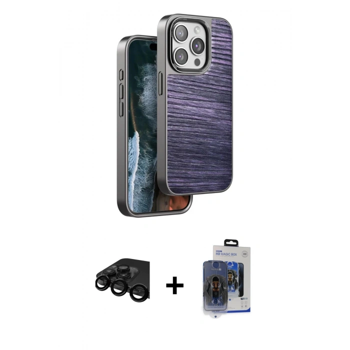 MARSİLYAN™- iPhone 15 Pro Max Kılıf Atlas Minimal Özel Seri - Siyah Vanessa Magic Cam + Siyah Raze Metal Kamera Lens