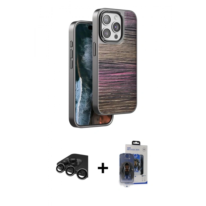 MARSİLYAN™- iPhone 15 Pro Max Kılıf Atlas Minimal Özel Seri - Siyah Vanessa Magic Cam + Raze Metal Kamera Lens - TMGI
