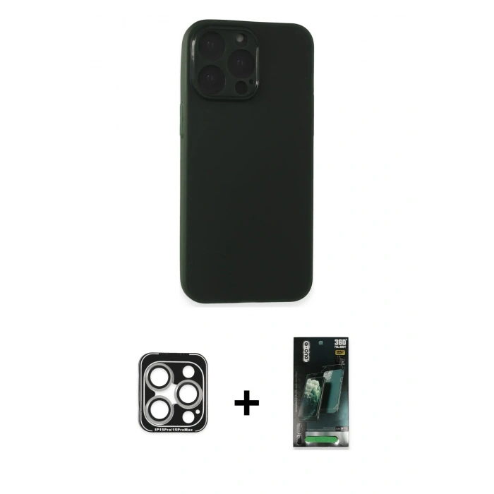 MARSİLYAN™- iPhone 15 Pro Max Kılıf Atlas Minimal Prime - Şeffaf 360 Full Body Arka Koruyucu + PVD Metal Kamera Lens - GS