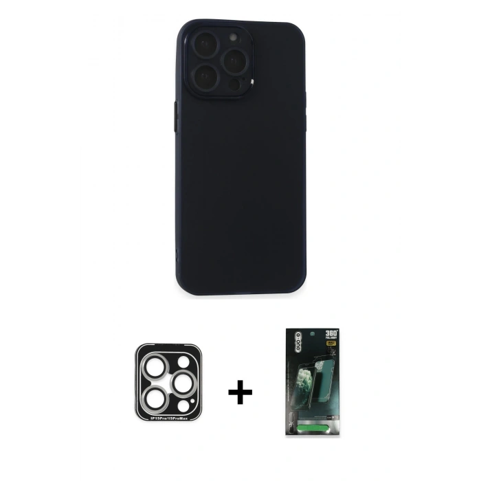 MARSİLYAN™- iPhone 15 Pro Max Kılıf Atlas Minimal Prime - Şeffaf 360 Full Body Arka Koruyucu + PVD Metal Kamera Lens - GS