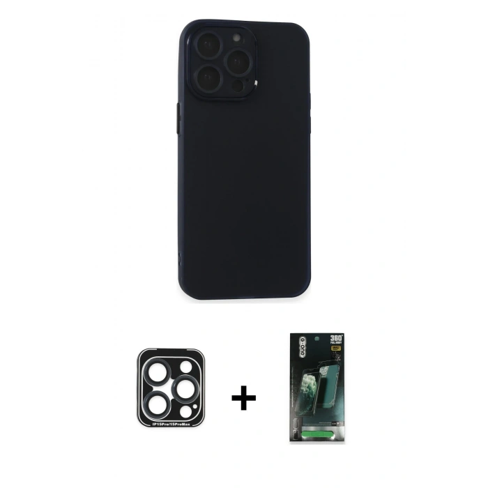 MARSİLYAN™- iPhone 15 Pro Max Kılıf Atlas Minimal Prime - Şeffaf 360 Full Body Arka Koruyucu + PVD Metal Kamera Lens - LT