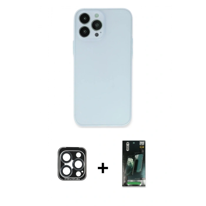 MARSİLYAN™- iPhone 15 Pro Max Kılıf Atlas Minimal Prime - Şeffaf 360 Full Body Arka Koruyucu + PVD Metal Kamera Lens - LT