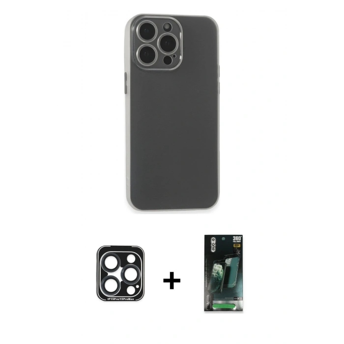 MARSİLYAN™- iPhone 15 Pro Max Kılıf Atlas Minimal Prime - Şeffaf 360 Full Body Arka Koruyucu + PVD Metal Kamera Lens - LT