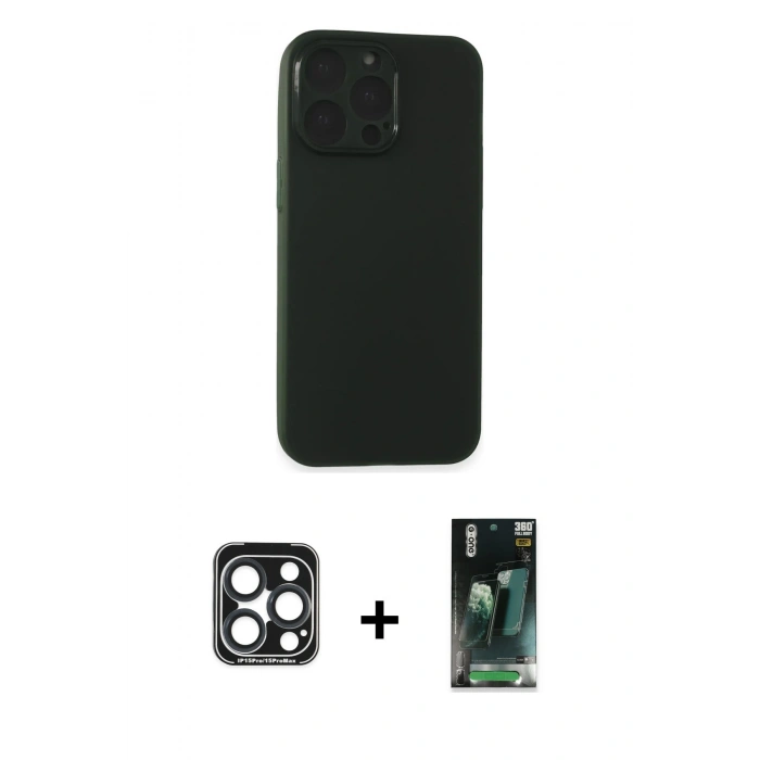 MARSİLYAN™- iPhone 15 Pro Max Kılıf Atlas Minimal Prime - Şeffaf 360 Full Body Arka Koruyucu + PVD Metal Kamera Lens - LT