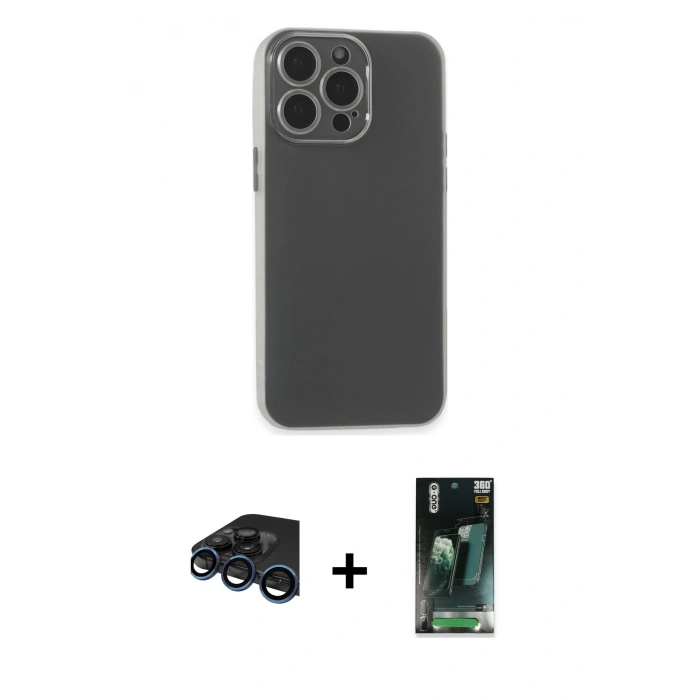 MARSİLYAN™- iPhone 15 Pro Max Kılıf Atlas Minimal Prime - Şeffaf 360 Full Body Arka Koruyucu + Raze Metal Kamera Lens - LT