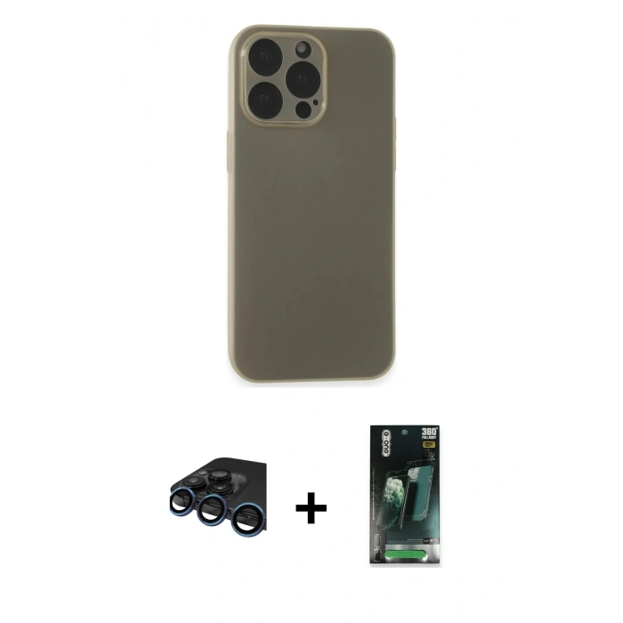 MARSİLYAN™- iPhone 15 Pro Max Kılıf Atlas Minimal Prime - Şeffaf 360 Full Body Arka Koruyucu + Raze Metal Kamera Lens - LT