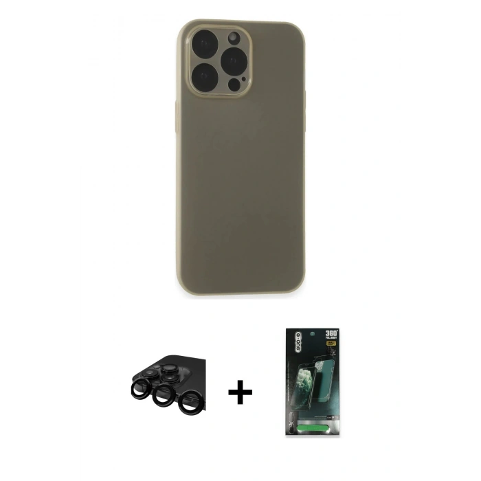 MARSİLYAN™- iPhone 15 Pro Max Kılıf Atlas Minimal Prime - Şeffaf 360 Full Body Arka Koruyucu + Raze Metal Kamera Lens - SH