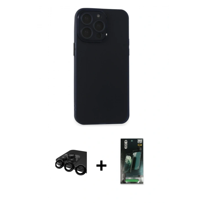 MARSİLYAN™- iPhone 15 Pro Max Kılıf Atlas Minimal Prime - Şeffaf 360 Full Body Arka Koruyucu + Raze Metal Kamera Lens - SH