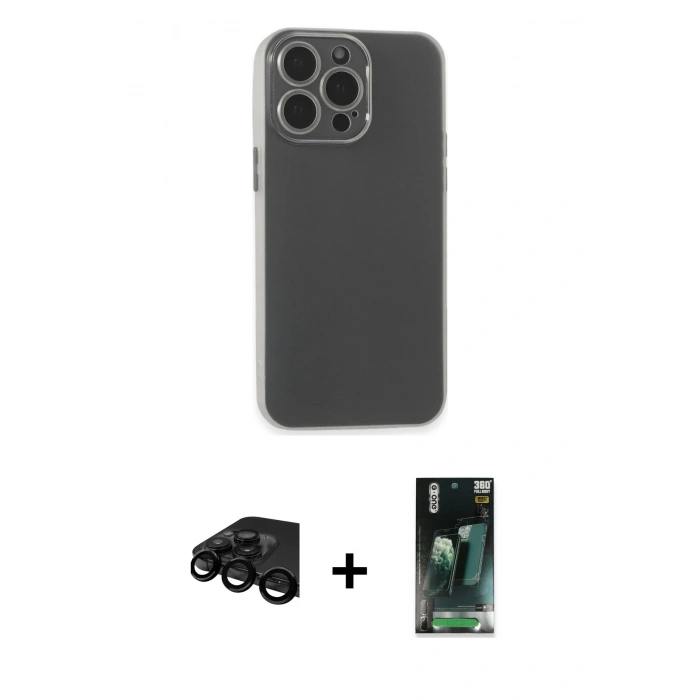 MARSİLYAN™- iPhone 15 Pro Max Kılıf Atlas Minimal Prime - Şeffaf 360 Full Body Arka Koruyucu + Raze Metal Kamera Lens - SH