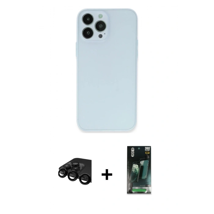 MARSİLYAN™- iPhone 15 Pro Max Kılıf Atlas Minimal Prime - Şeffaf 360 Full Body Arka Koruyucu + Raze Metal Kamera Lens - SH