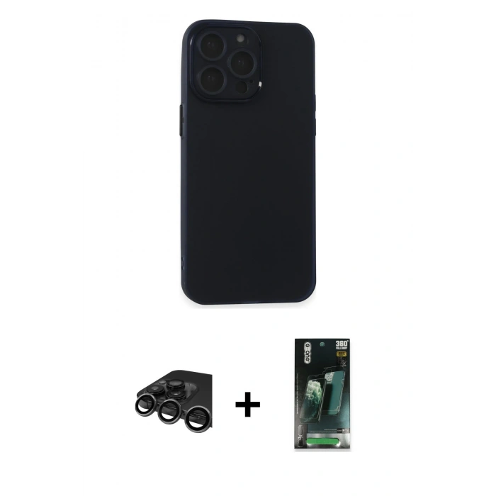 MARSİLYAN™- iPhone 15 Pro Max Kılıf Atlas Minimal Prime - Şeffaf 360 Full Body Arka Koruyucu + Raze Metal Kamera Lens - TMGI