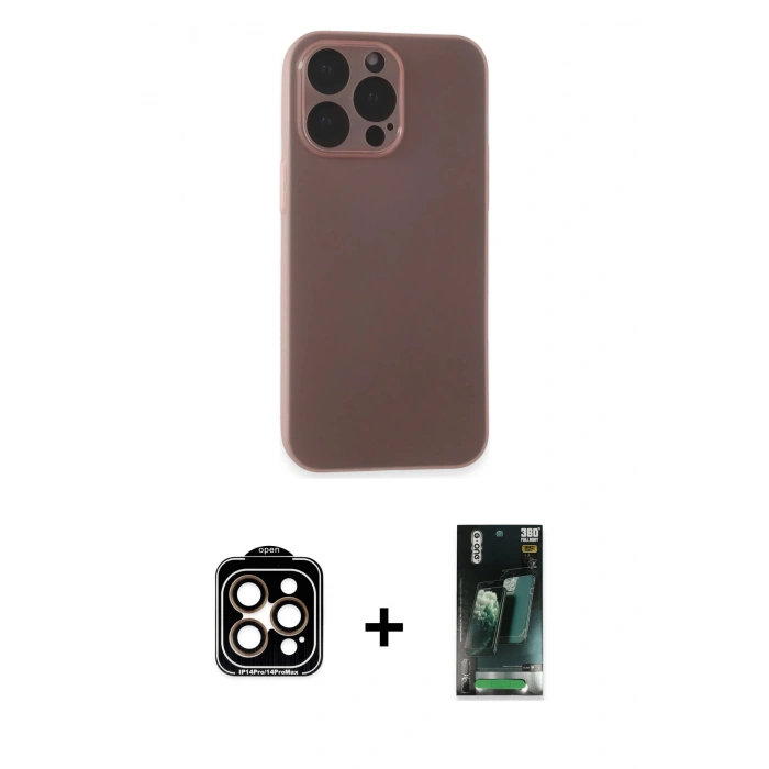MARSİLYAN™- iPhone 15 Pro Max Kılıf Atlas Minimal Prime - Şeffaf 360 Full Body Arka Koruyucu + PVD Metal Kamera Lens - TU