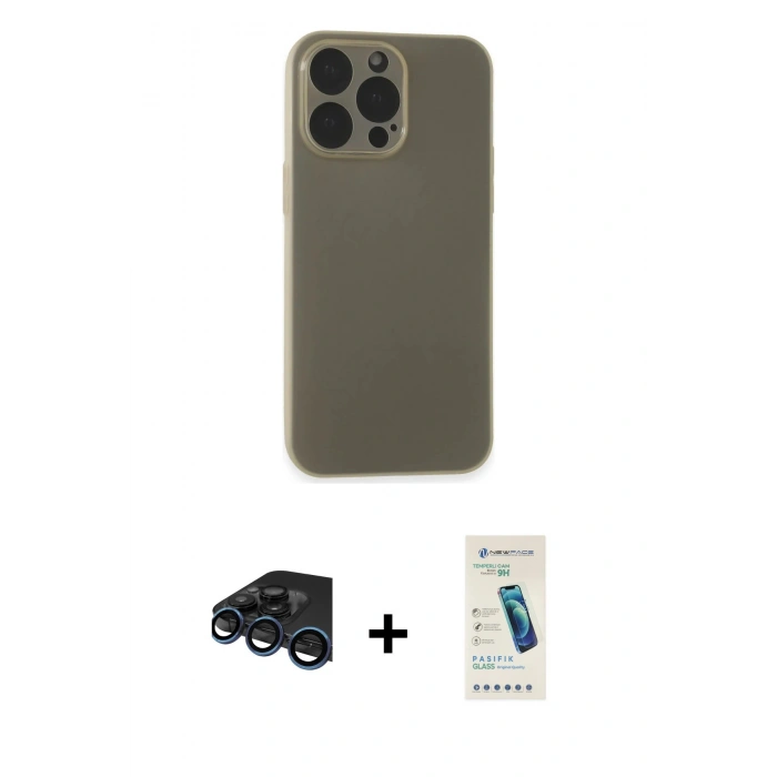 MARSİLYAN™- iPhone 15 Pro Max Kılıf Atlas Minimal Prime - Şeffaf Pasifik Cam Ekran Koruyucu + Raze Metal Kamera Lens - LT