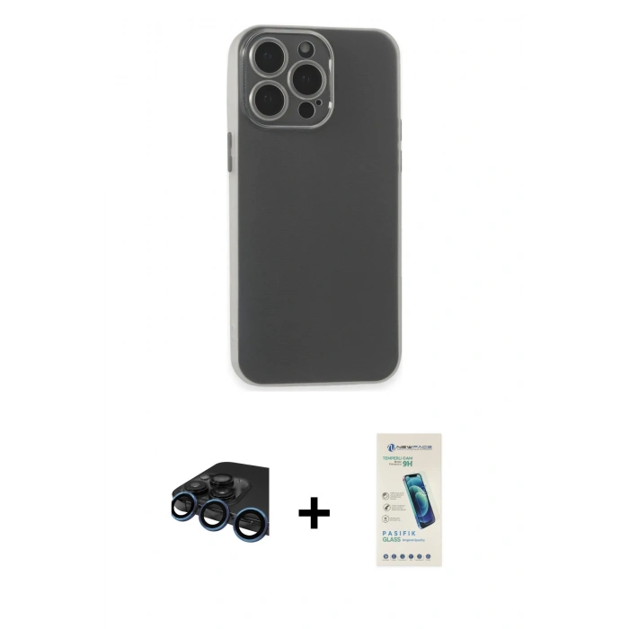 MARSİLYAN™- iPhone 15 Pro Max Kılıf Atlas Minimal Prime - Şeffaf Pasifik Cam Ekran Koruyucu + Raze Metal Kamera Lens - LT