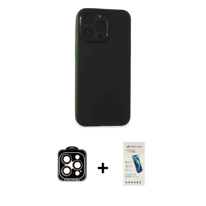 MARSİLYAN™- iPhone 15 Pro Max Kılıf Atlas Minimal Prime - Şeffaf Pasifik Cam Ekran Koruyucu + Turuncu PVD Metal Kamera Lens