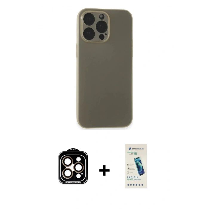 MARSİLYAN™- iPhone 15 Pro Max Kılıf Atlas Minimal Prime - Şeffaf Pasifik Cam Ekran Koruyucu + Turuncu PVD Metal Kamera Lens
