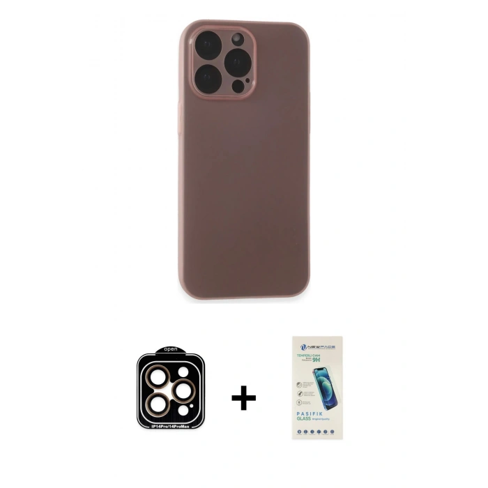 MARSİLYAN™- iPhone 15 Pro Max Kılıf Atlas Minimal Prime - Şeffaf Pasifik Cam Ekran Koruyucu + Turuncu PVD Metal Kamera Lens