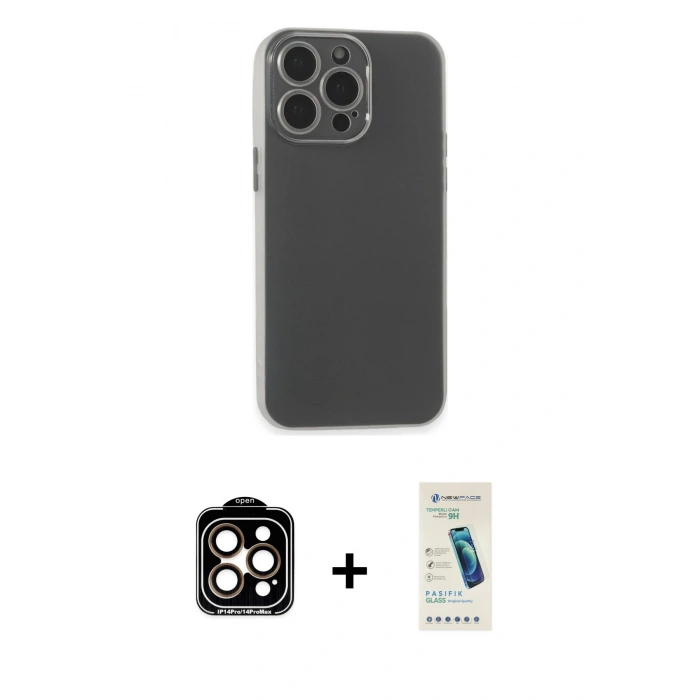 MARSİLYAN™- iPhone 15 Pro Max Kılıf Atlas Minimal Prime - Şeffaf Pasifik Cam Ekran Koruyucu + Turuncu PVD Metal Kamera Lens