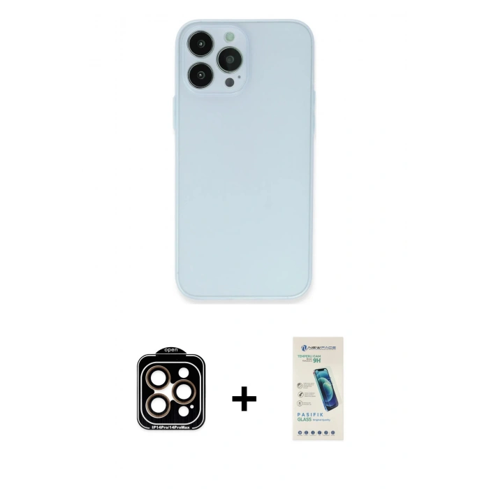 MARSİLYAN™- iPhone 15 Pro Max Kılıf Atlas Minimal Prime - Şeffaf Pasifik Cam Ekran Koruyucu + Turuncu PVD Metal Kamera Lens