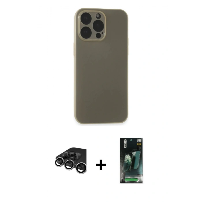 MARSİLYAN™- iPhone 15 Pro Max Kılıf Atlas Minimal Prime - Siyah 360 Mat Full Body Arka Koruyucu + Raze Metal Kamera Lens - GS