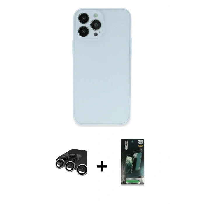 MARSİLYAN™- iPhone 15 Pro Max Kılıf Atlas Minimal Prime - Siyah 360 Mat Full Body Arka Koruyucu + Raze Metal Kamera Lens - GS