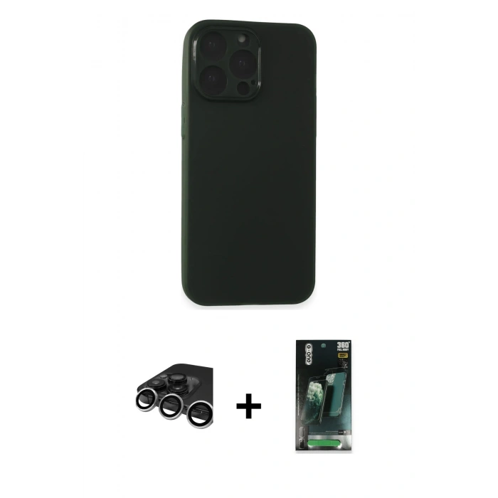 MARSİLYAN™- iPhone 15 Pro Max Kılıf Atlas Minimal Prime - Siyah 360 Mat Full Body Arka Koruyucu + Raze Metal Kamera Lens - GS