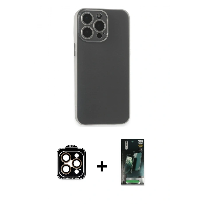 MARSİLYAN™- iPhone 15 Pro Max Kılıf Atlas Minimal Prime - Siyah 360 Mat Full Body Arka Koruyucu + PVD Metal Kamera Lens - TU
