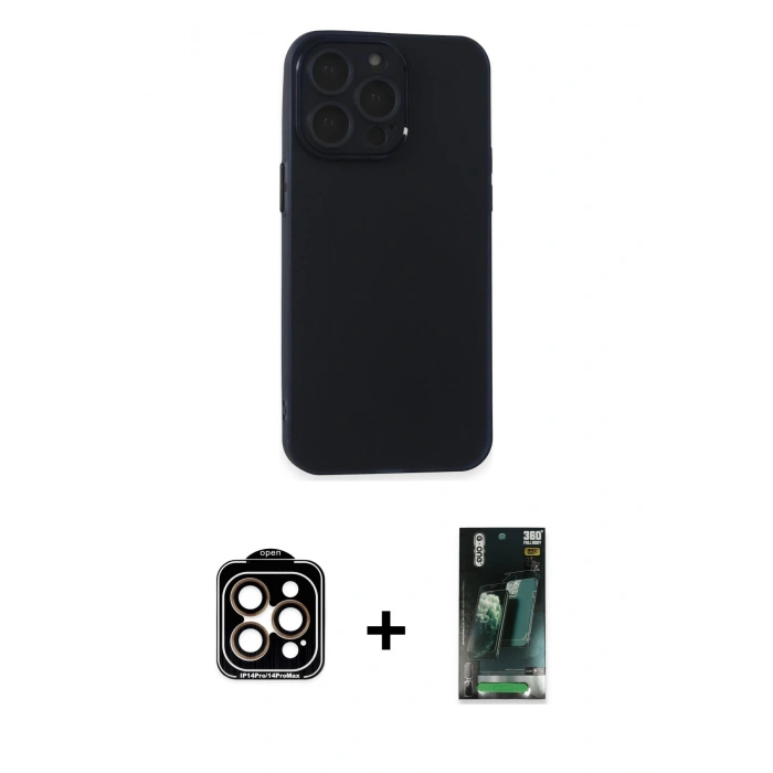 MARSİLYAN™- iPhone 15 Pro Max Kılıf Atlas Minimal Prime - Siyah 360 Mat Full Body Arka Koruyucu + PVD Metal Kamera Lens - TU