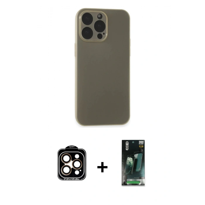 MARSİLYAN™- iPhone 15 Pro Max Kılıf Atlas Minimal Prime - Siyah 360 Mat Full Body Arka Koruyucu + PVD Metal Kamera Lens - TU