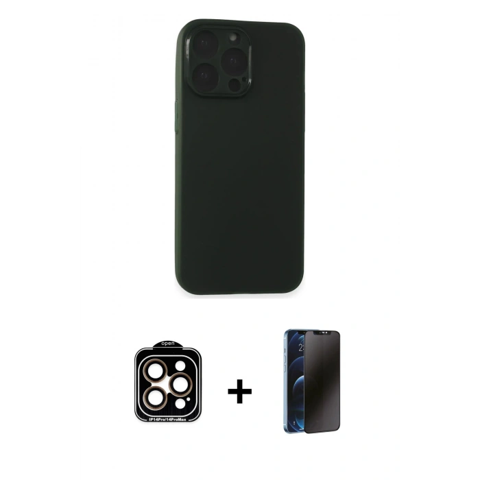 MARSİLYAN™- iPhone 15 Pro Max Kılıf Atlas Minimal Prime - Siyah 3D Antistatik Hayalet Cam Ekran Koruyucu + PVD Metal Kamera Lens - TU