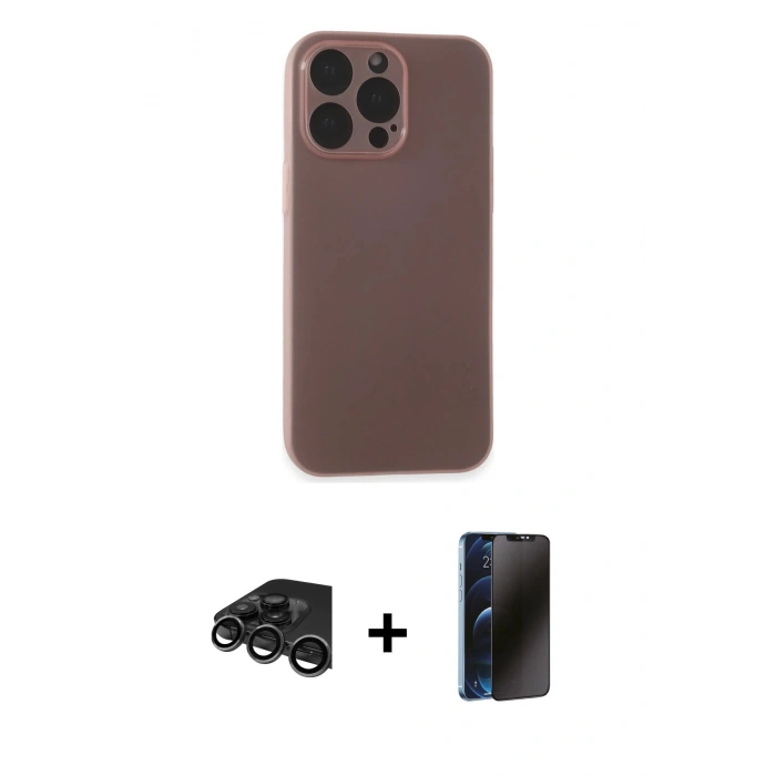 MARSİLYAN™- iPhone 15 Pro Max Kılıf Atlas Minimal Prime - Siyah 3D Antistatik Hayalet Cam Ekran Koruyucu + Raze Metal Kamera Lens - TMGI