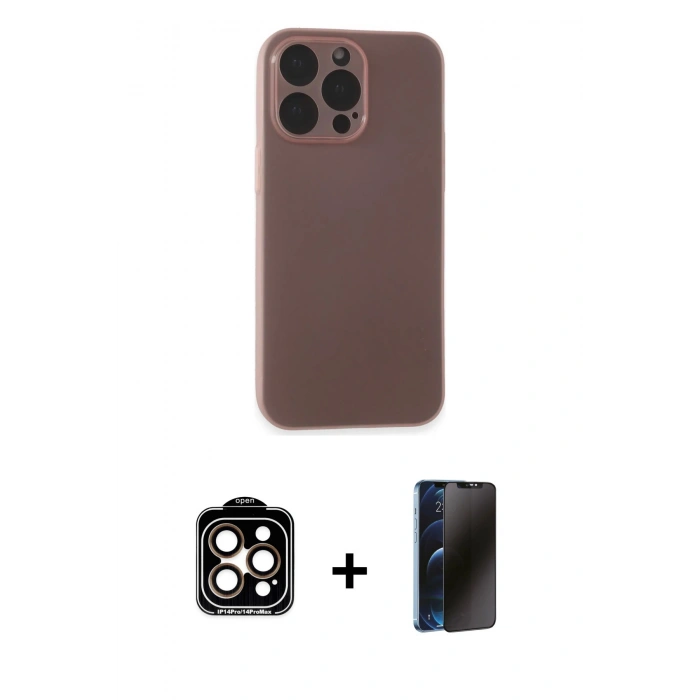 MARSİLYAN™- iPhone 15 Pro Max Kılıf Atlas Minimal Prime - Siyah 3D Antistatik Hayalet Cam Ekran Koruyucu + PVD Metal Kamera Lens - TU