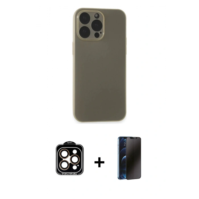 MARSİLYAN™- iPhone 15 Pro Max Kılıf Atlas Minimal Prime - Siyah 3D Antistatik Hayalet Cam Ekran Koruyucu + PVD Metal Kamera Lens - TU